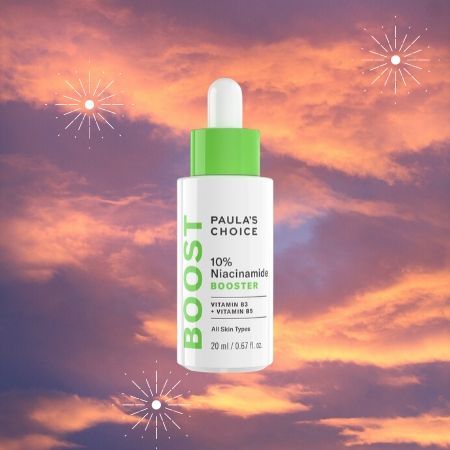 paula's choice niacinamide against a pink cloud background